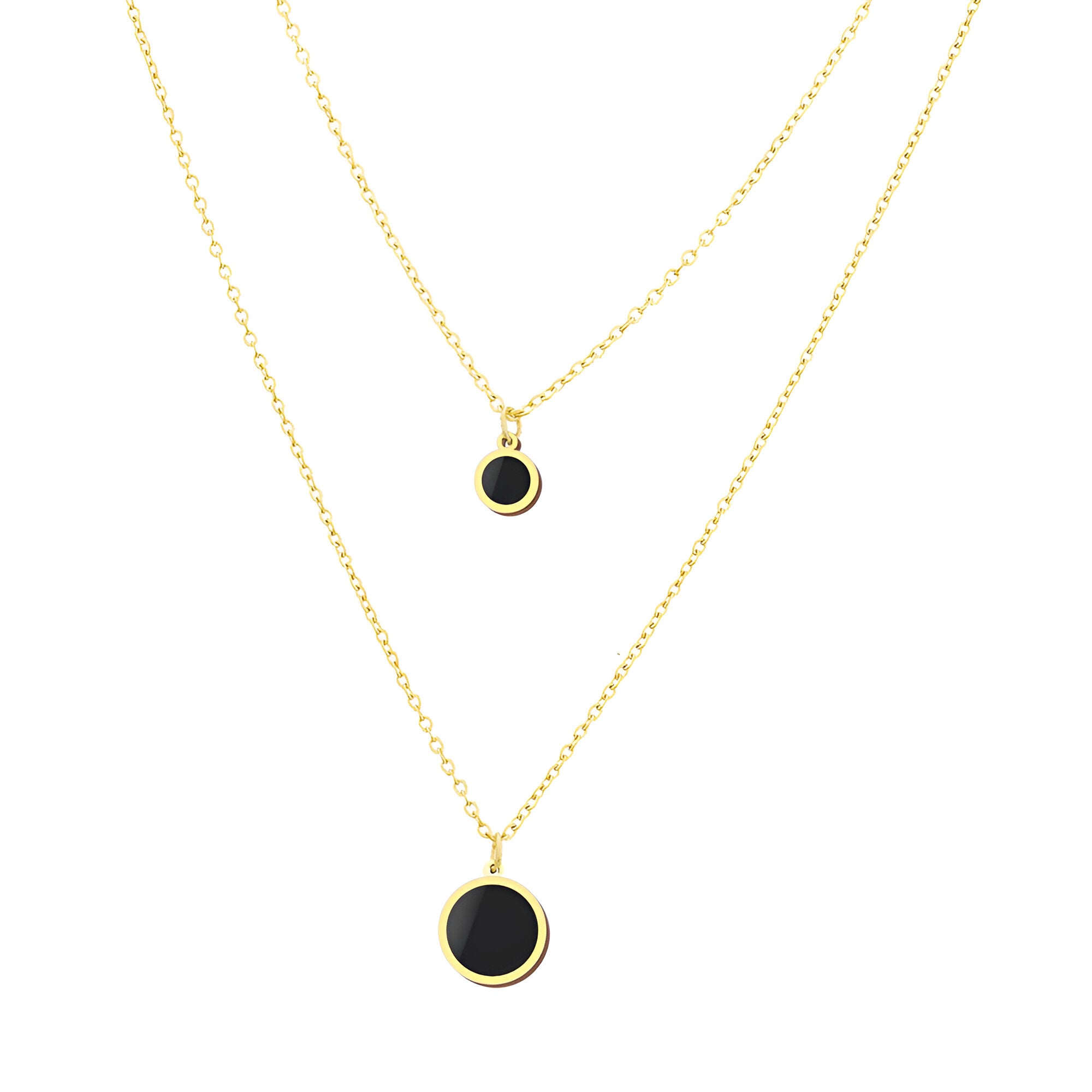 Gold Double-Layered Round Charm Necklace Set