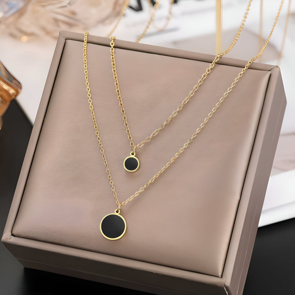 Gold Double-Layered Round Charm Necklace Set