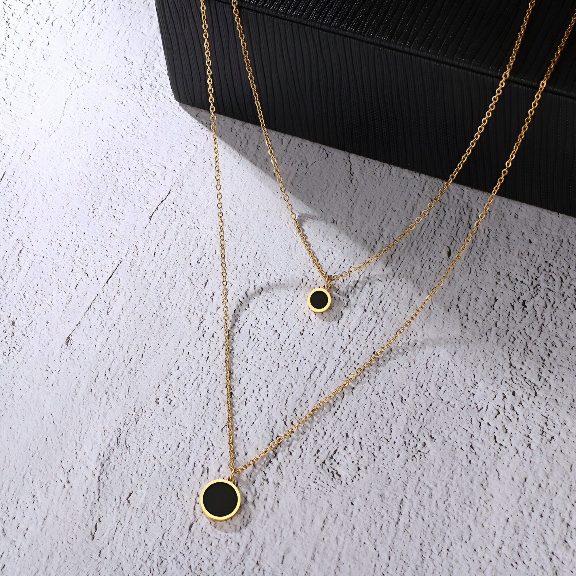 Gold Double-Layered Round Charm Necklace Set