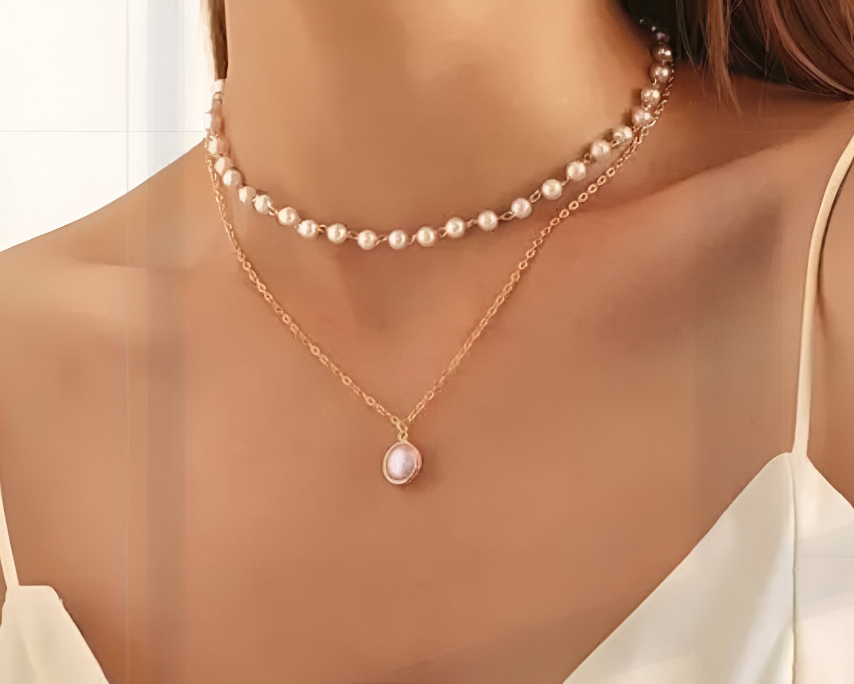 Pearl double Chain Necklace