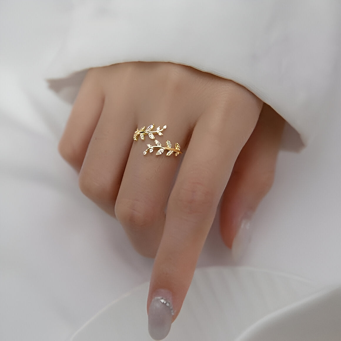 Crystal CZ Adjustable Open Branch Leaf Ring