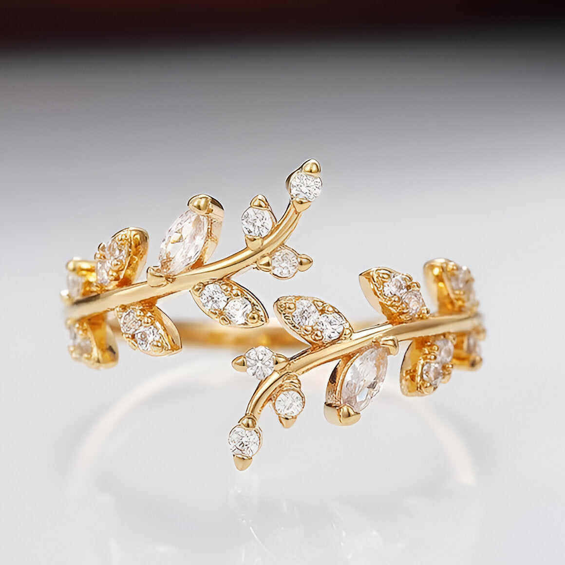 Crystal CZ Adjustable Open Branch Leaf Ring