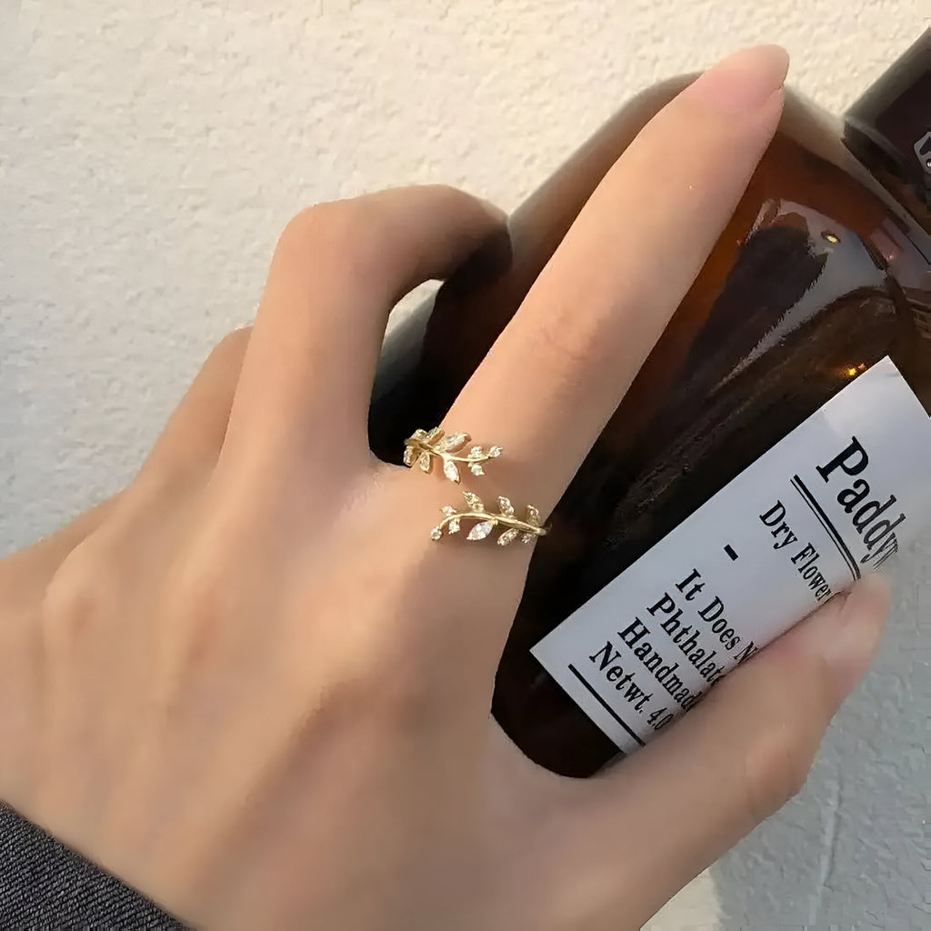 Crystal CZ Adjustable Open Branch Leaf Ring