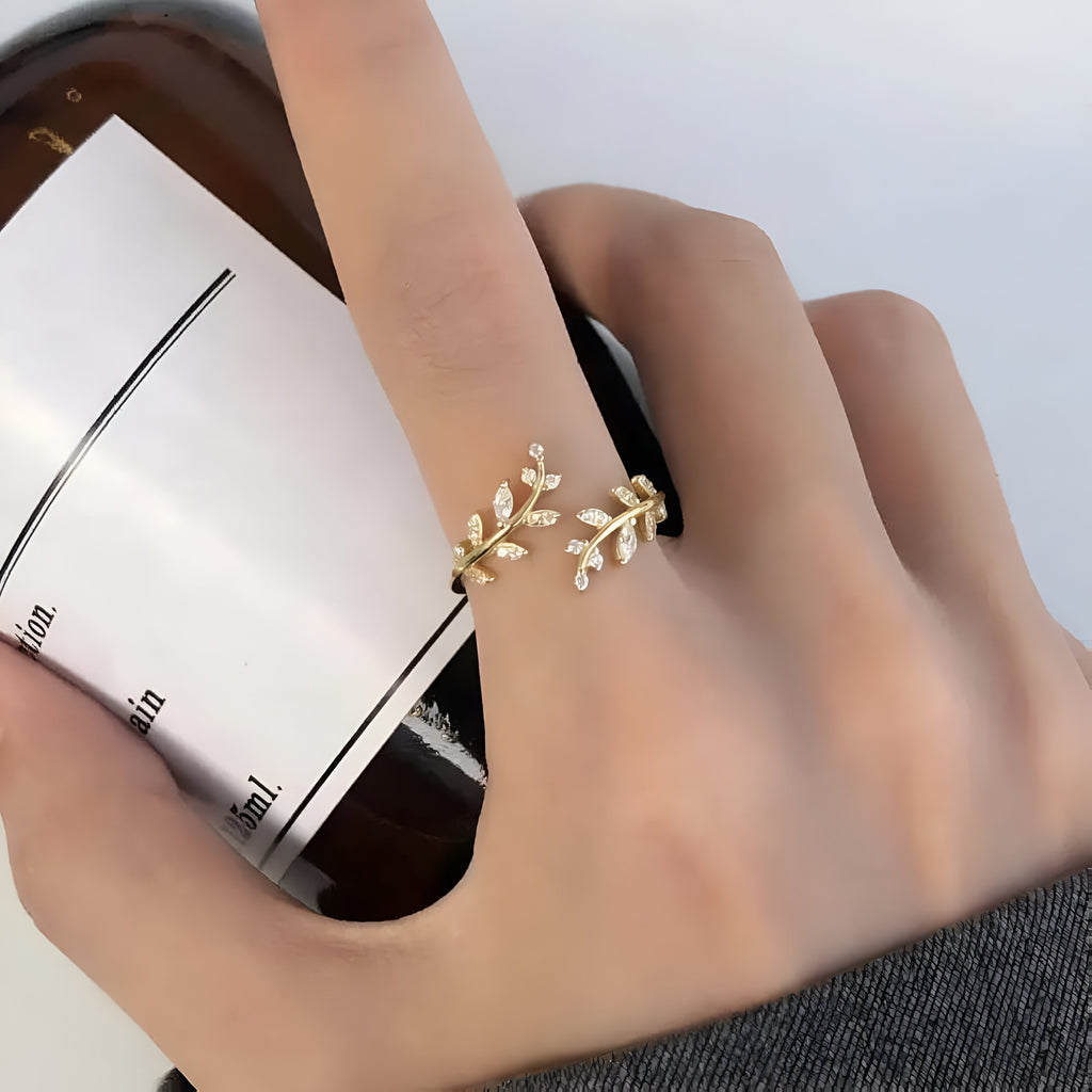 Crystal CZ Adjustable Open Branch Leaf Ring