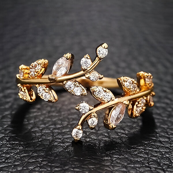 Crystal CZ Adjustable Open Branch Leaf Ring