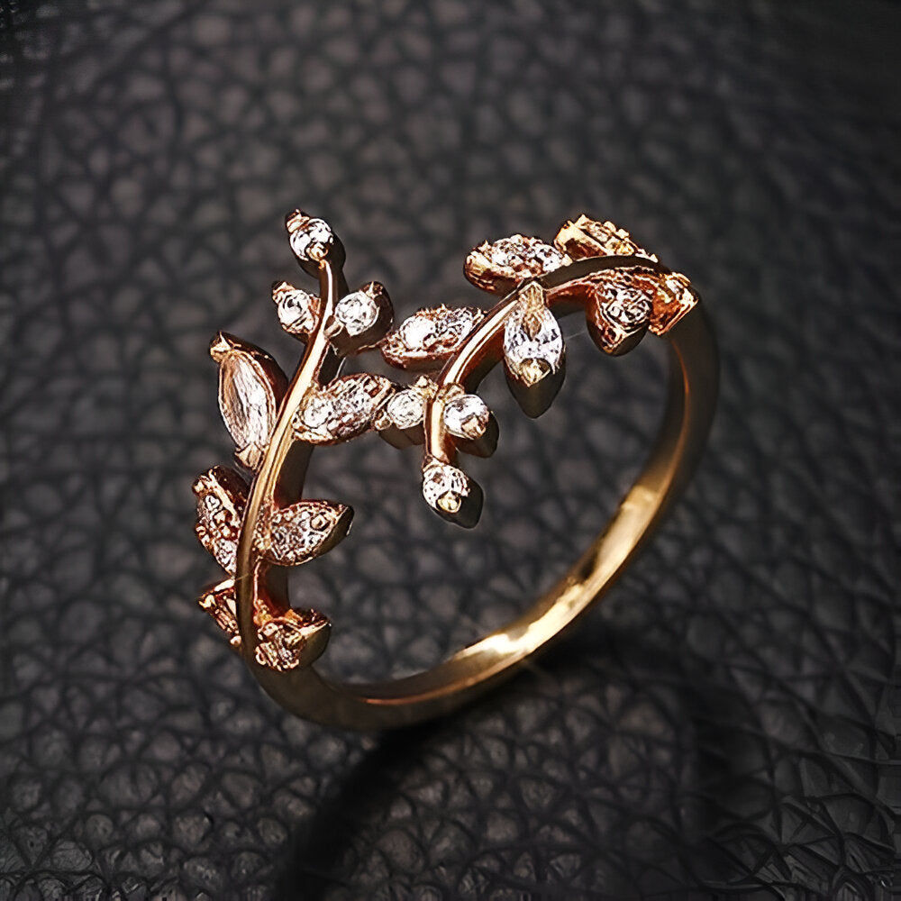 Crystal CZ Adjustable Open Branch Leaf Ring