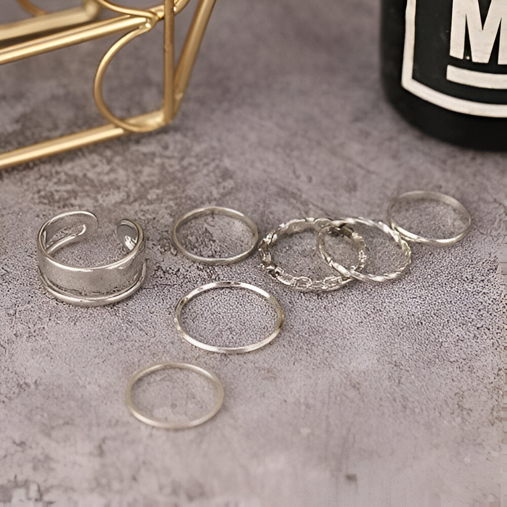 Silver Plated Ring Set (7 Pcs)