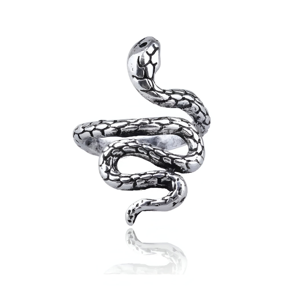 Silver and Black Color Snake Ring For Men and Women
