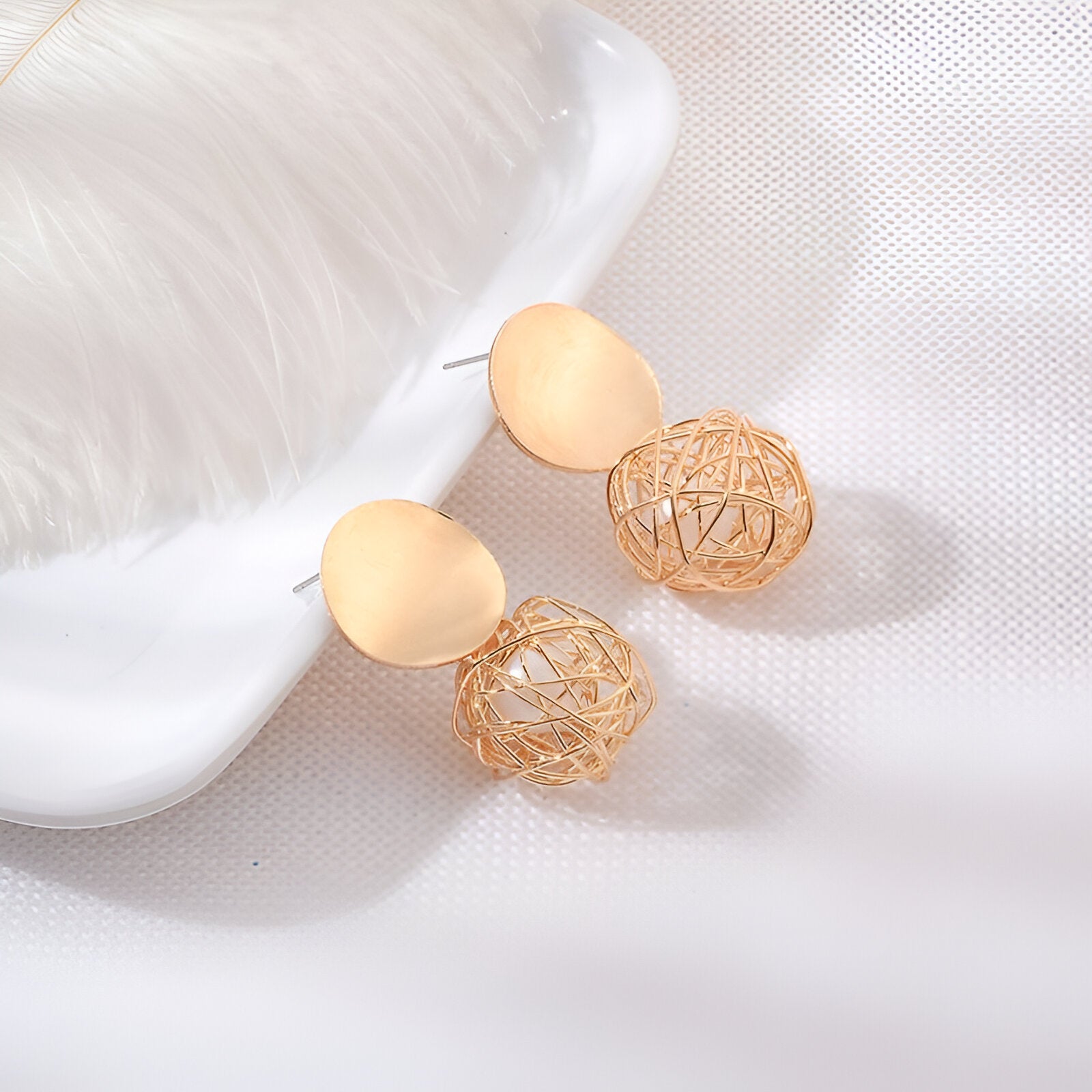 Double Disk Dangle Gold  Earings