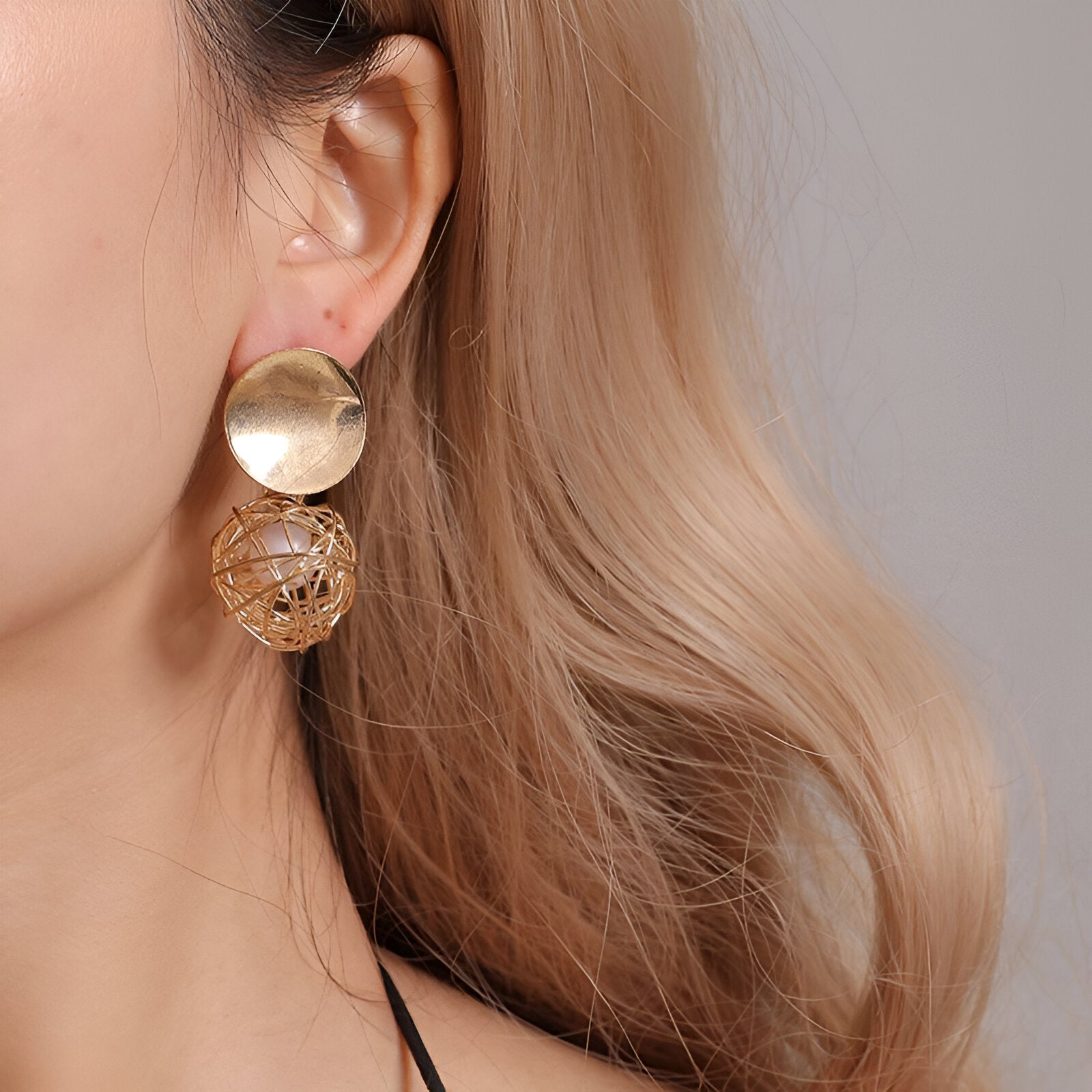 Double Disk Dangle Gold  Earings