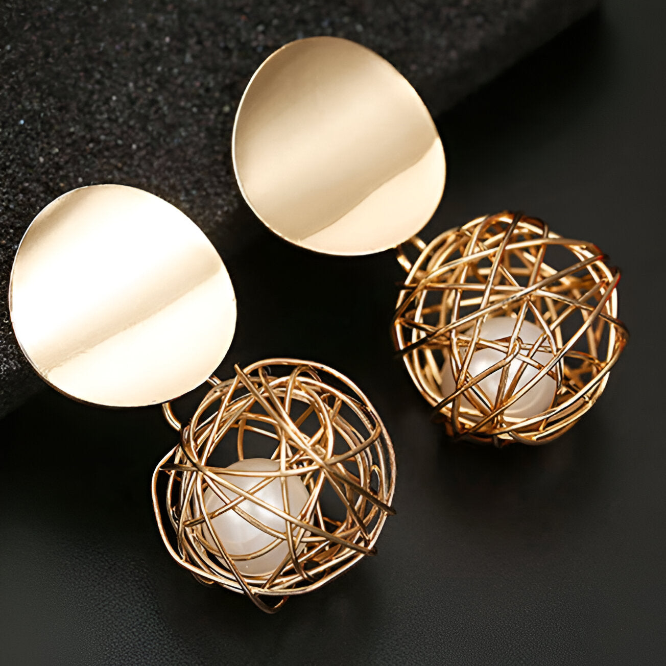 Double Disk Dangle Gold  Earings