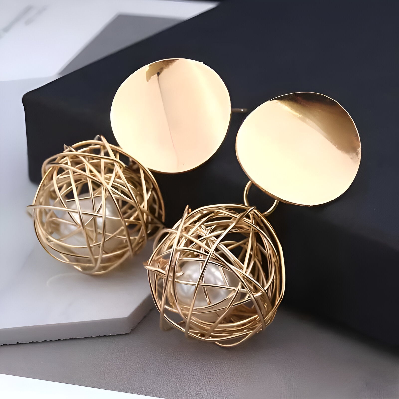 Double Disk Dangle Gold  Earings