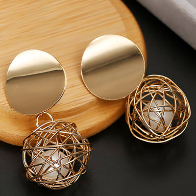 Double Disk Dangle Gold  Earings
