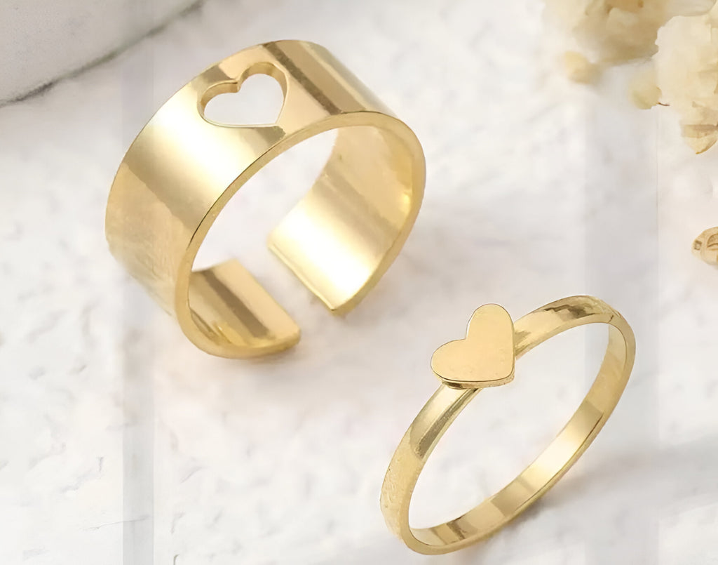 Golden Heart Wrap Couple Rings