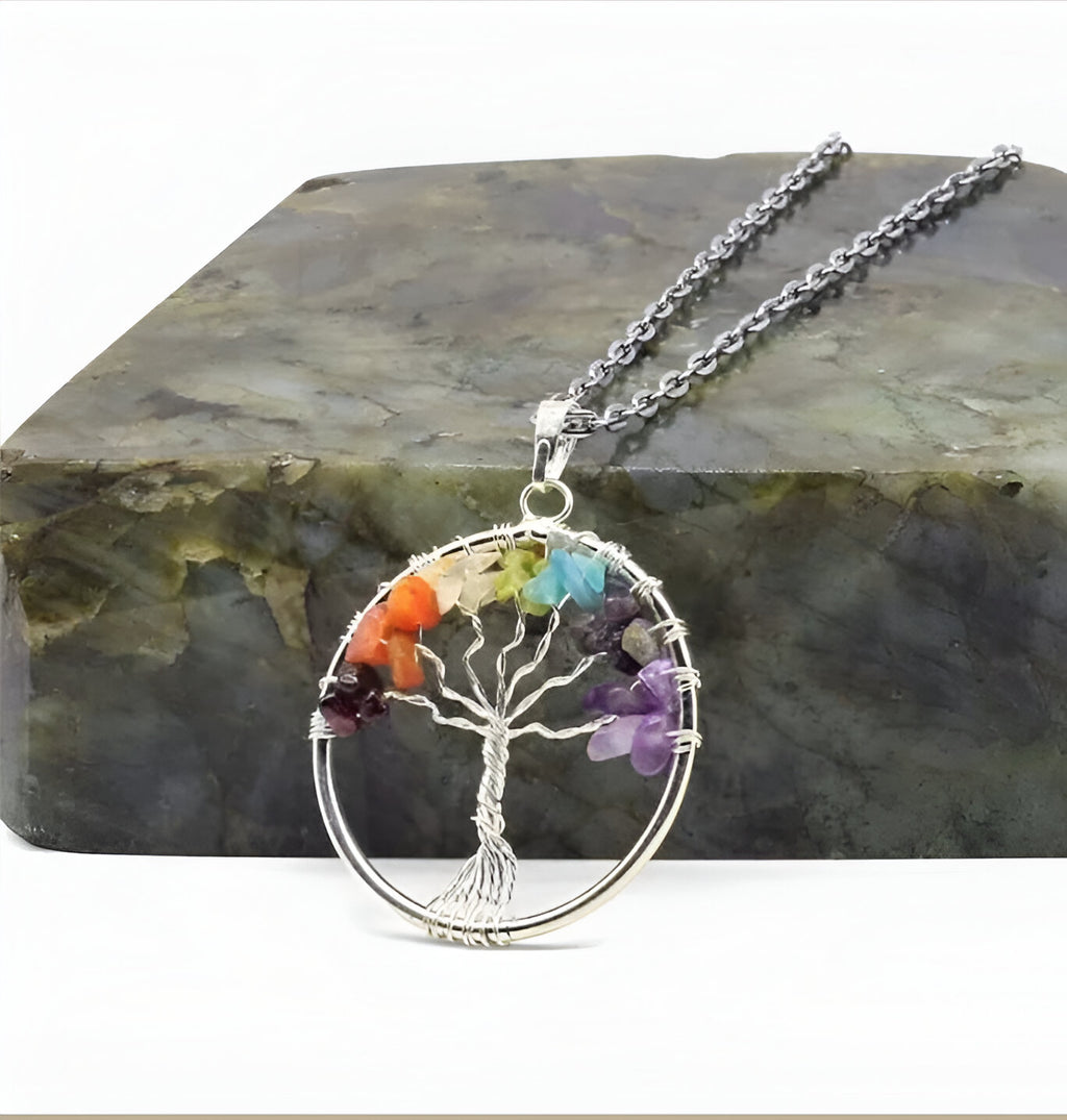 Tree of Life Pendant with 7 Chakra Stones & Chain
