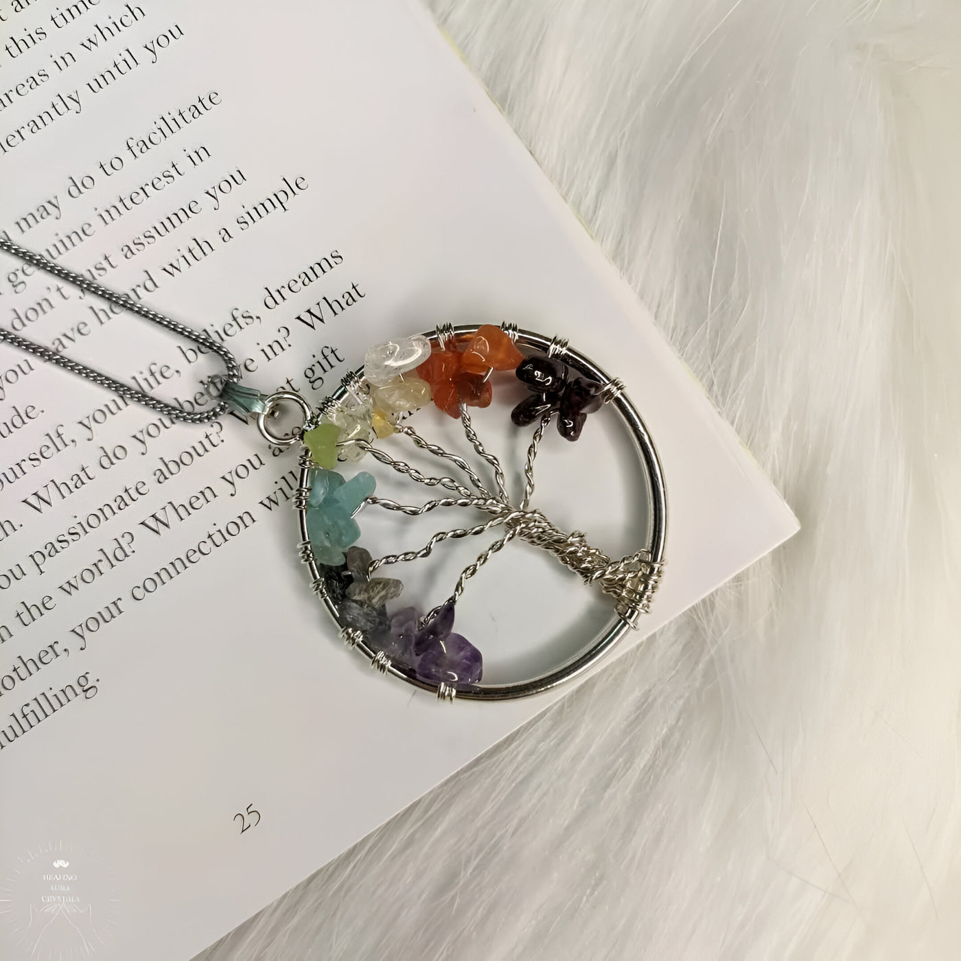 Tree of Life Pendant with 7 Chakra Stones & Chain