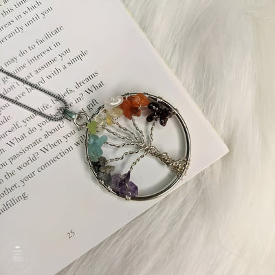 Tree of Life Pendant with 7 Chakra Stones & Chain