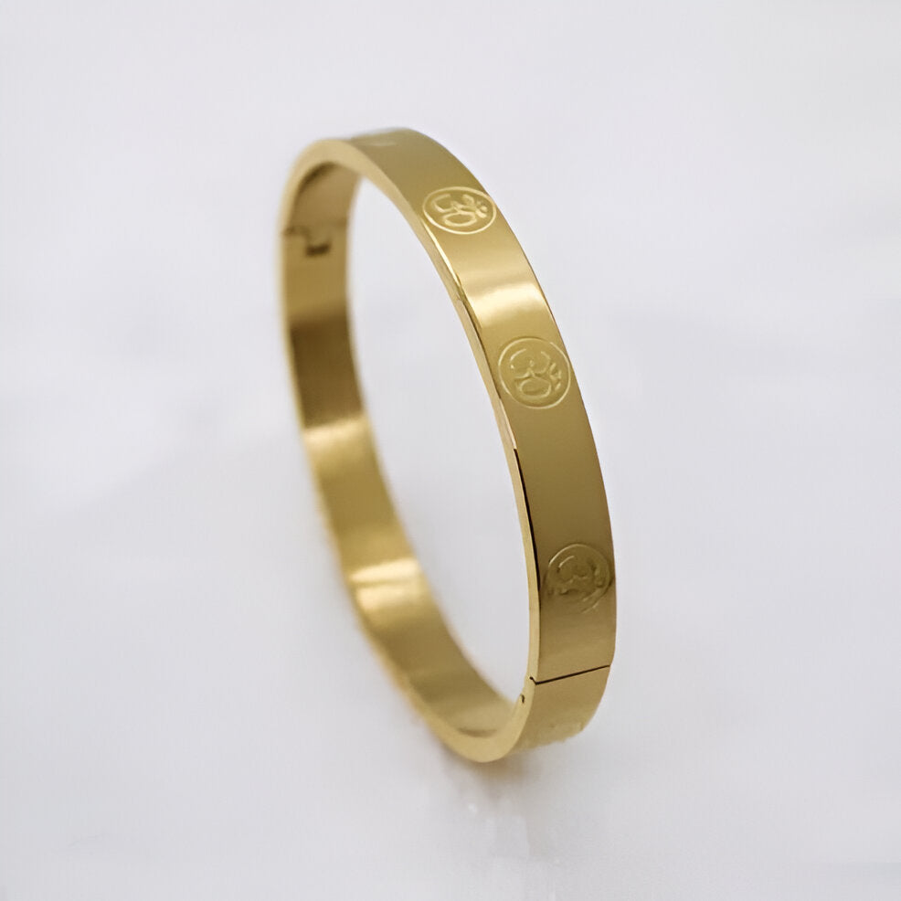 Carved Om  Gold Plated Bracelet