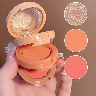 3-in-1 Blusher, Highlighter & Compact Palette - Travel Friendly