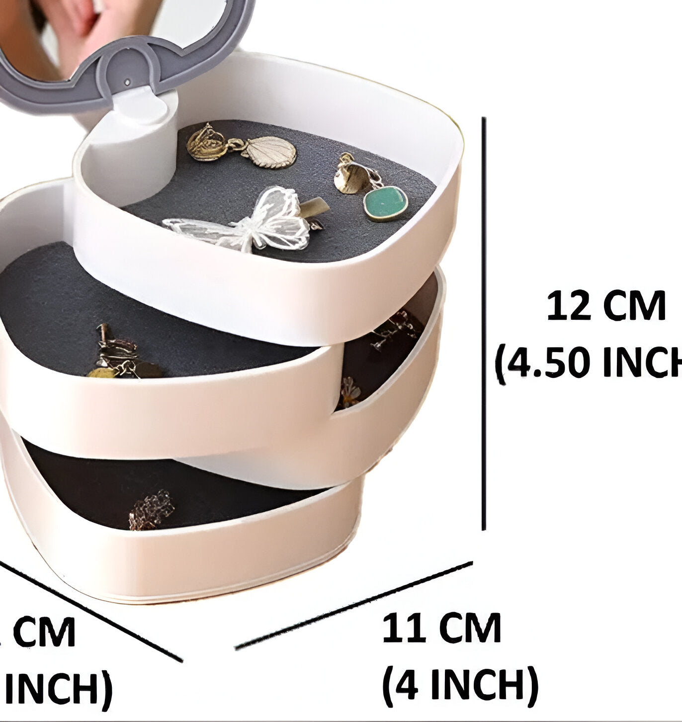 4-Layer Rotating Jewelry Organizer with Mirror - Multicolor