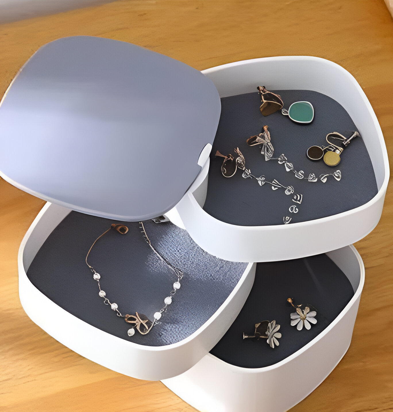 4-Layer Rotating Jewelry Organizer with Mirror - Multicolor