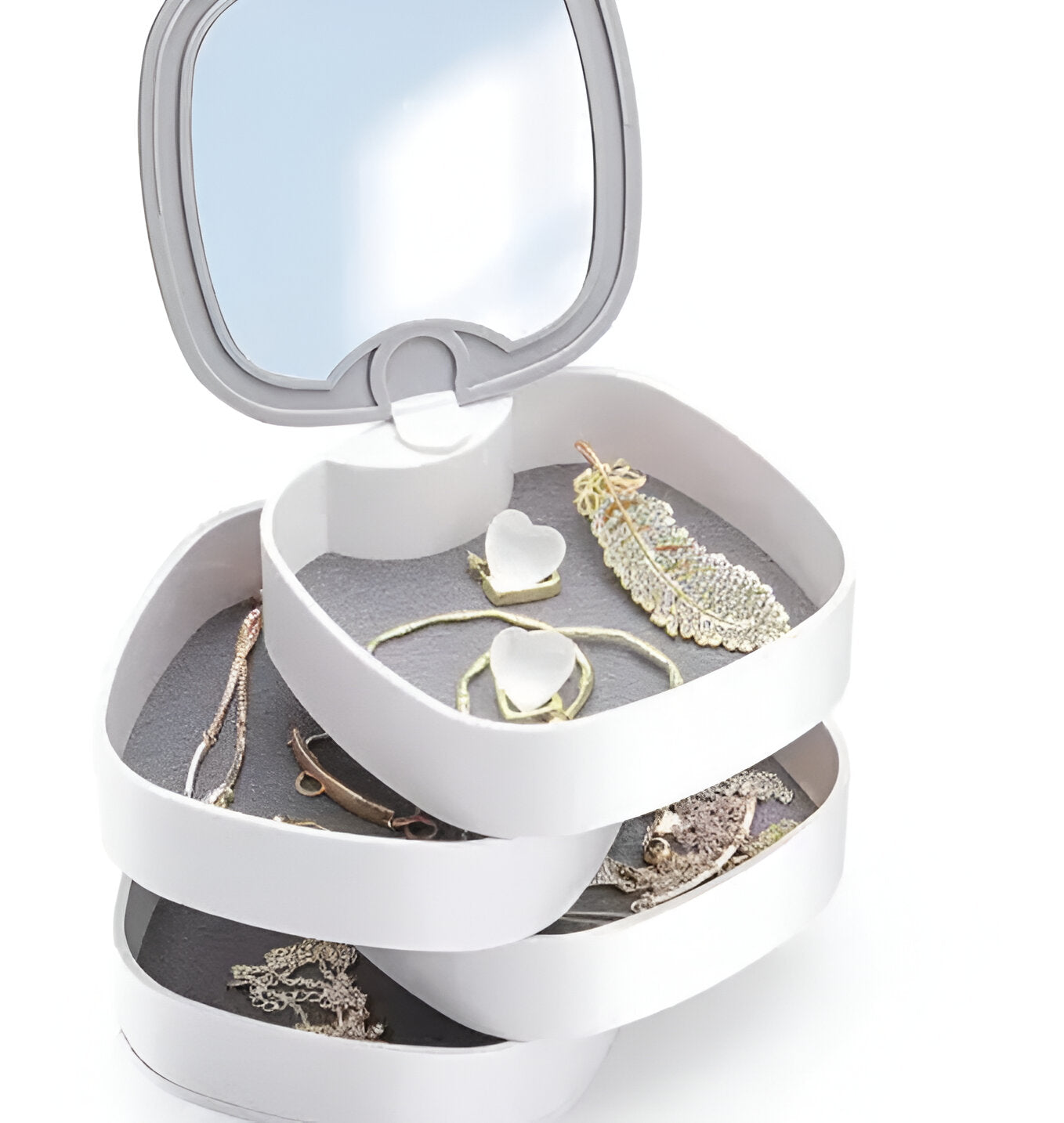 4-Layer Rotating Jewelry Organizer with Mirror - Multicolor