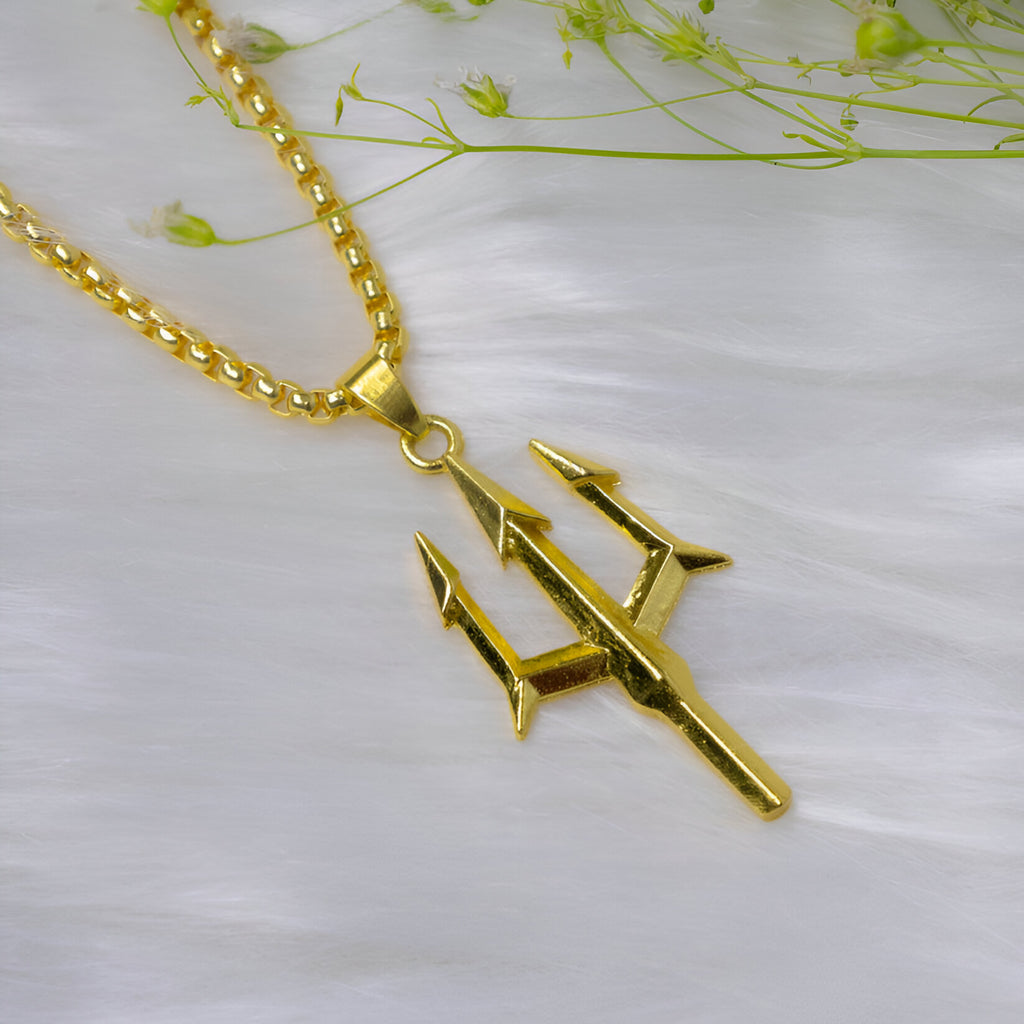 Trishul Gold Plated Pendant Chain