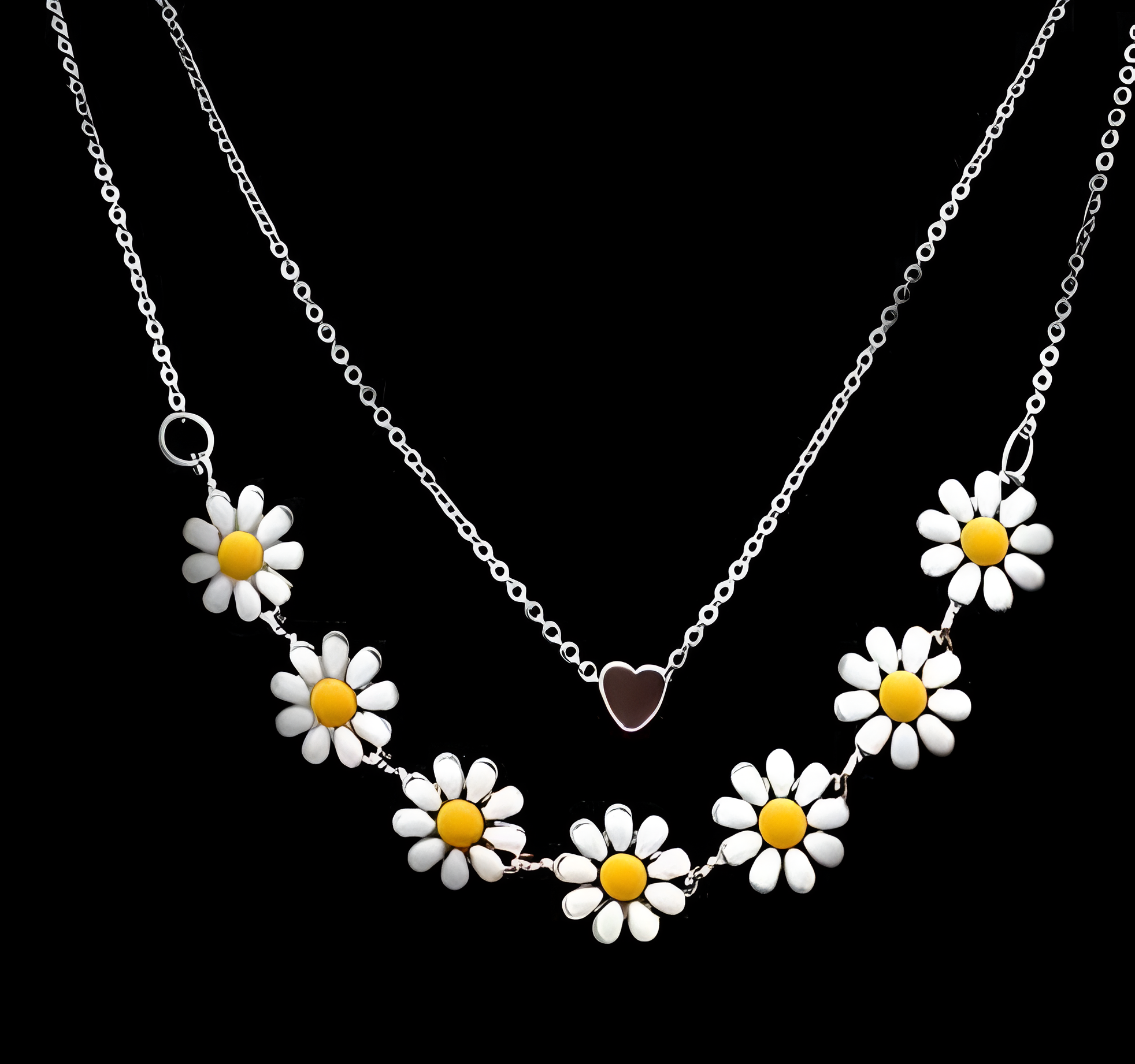 Lova Golden Daisy Heart Two-Layered Necklace