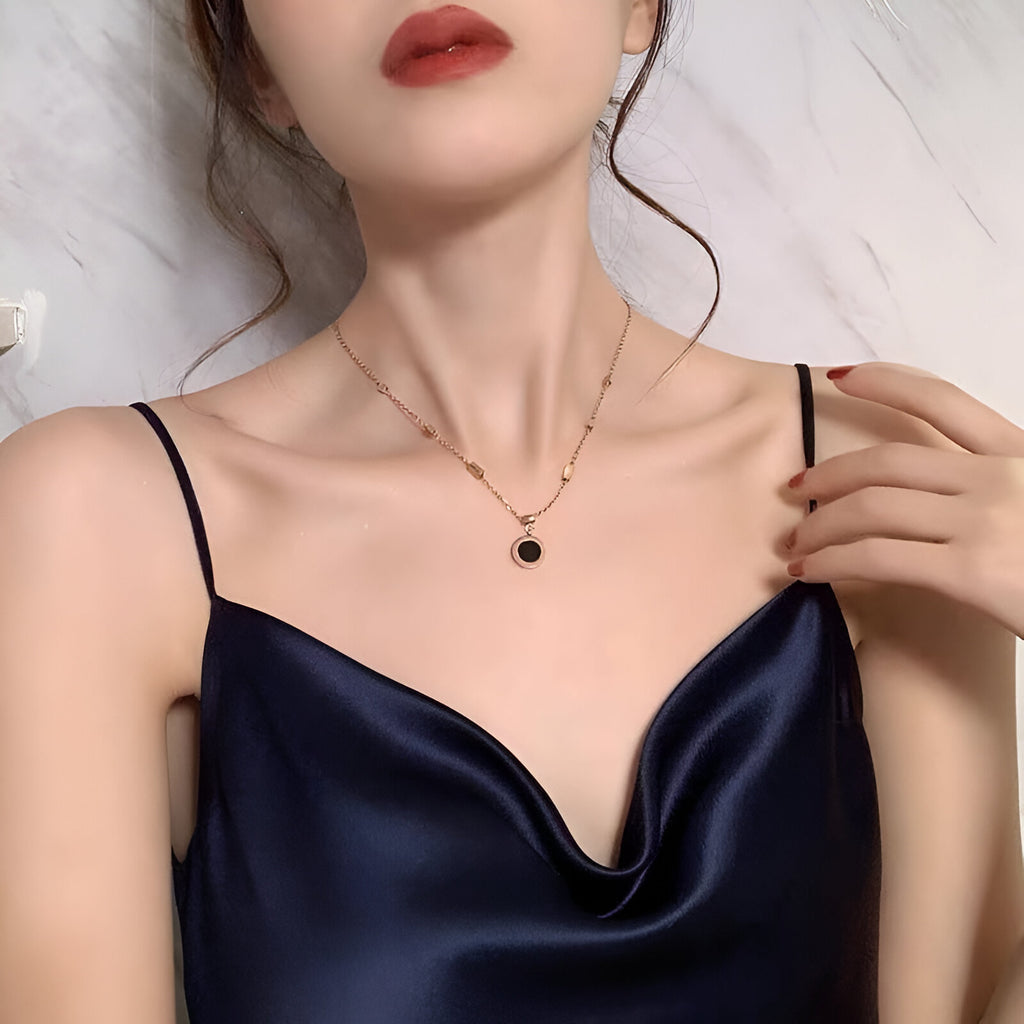 Rose Gold-Plated Stainless Steel Round Necklace