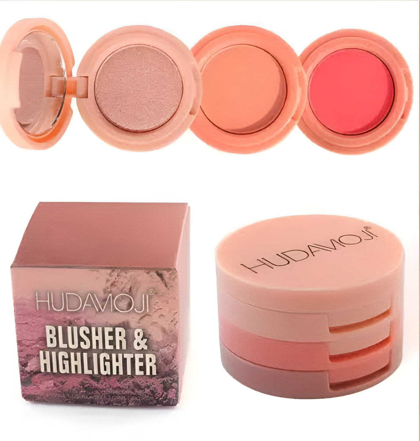 3-in-1 Blusher, Highlighter & Compact Palette - Travel Friendly