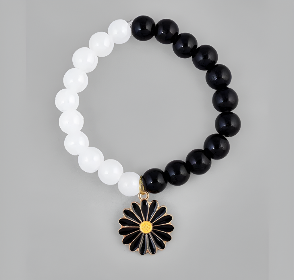 Black white beads flower Bracelets