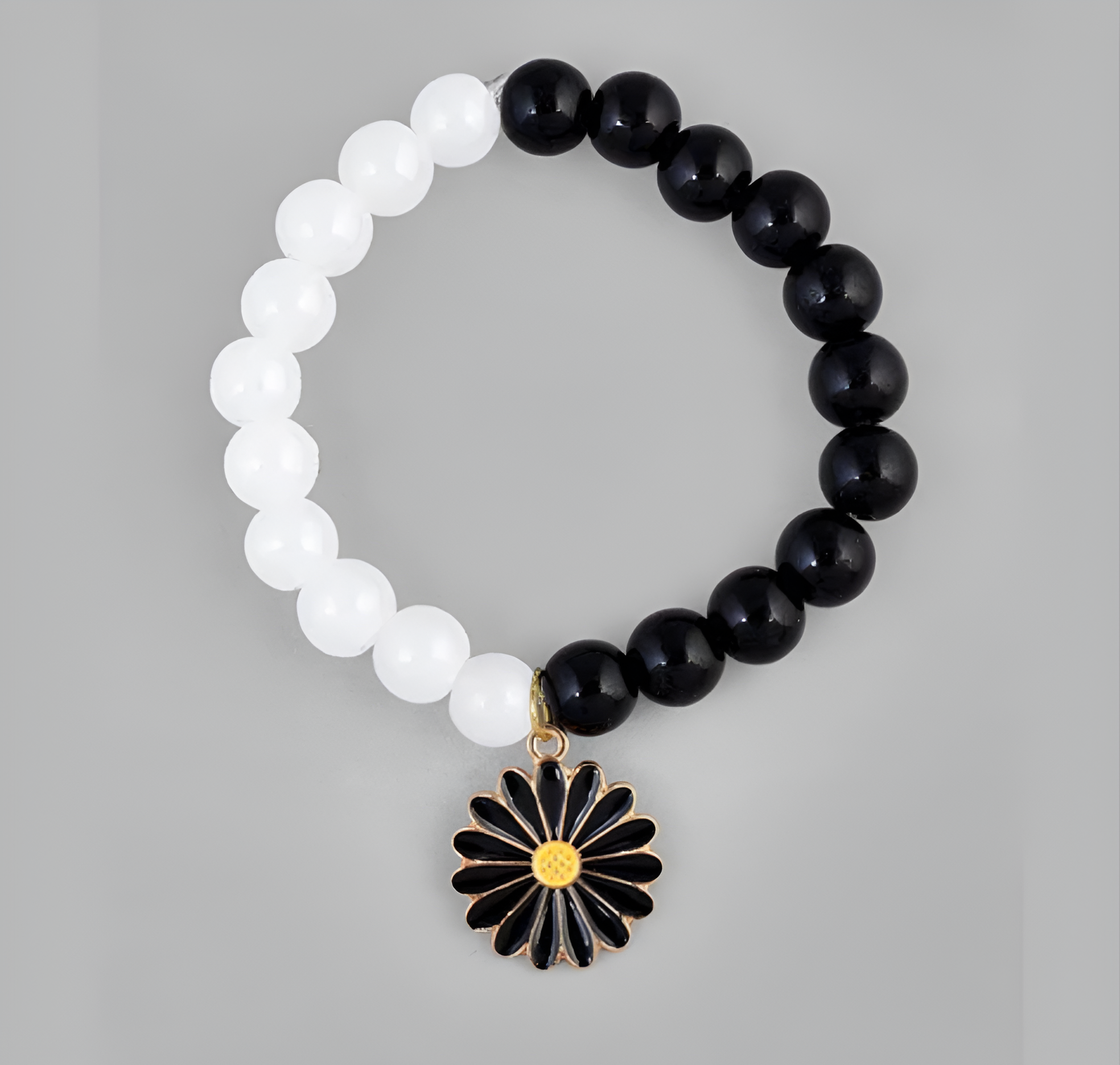 Black white beads flower Bracelets