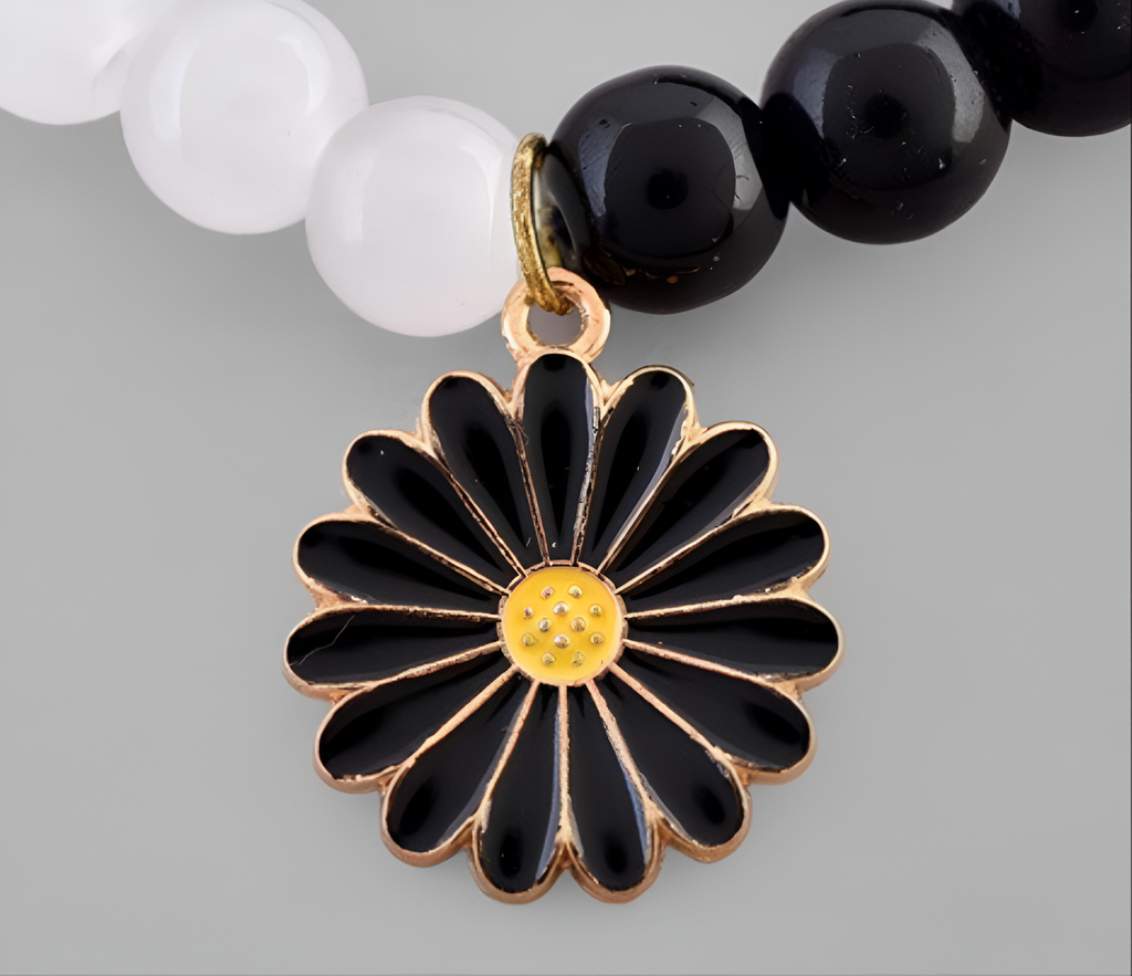 Black white beads flower Bracelets