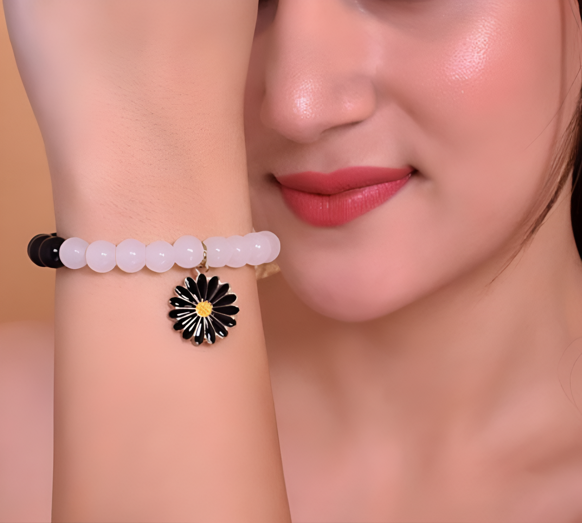 Black white beads flower Bracelets