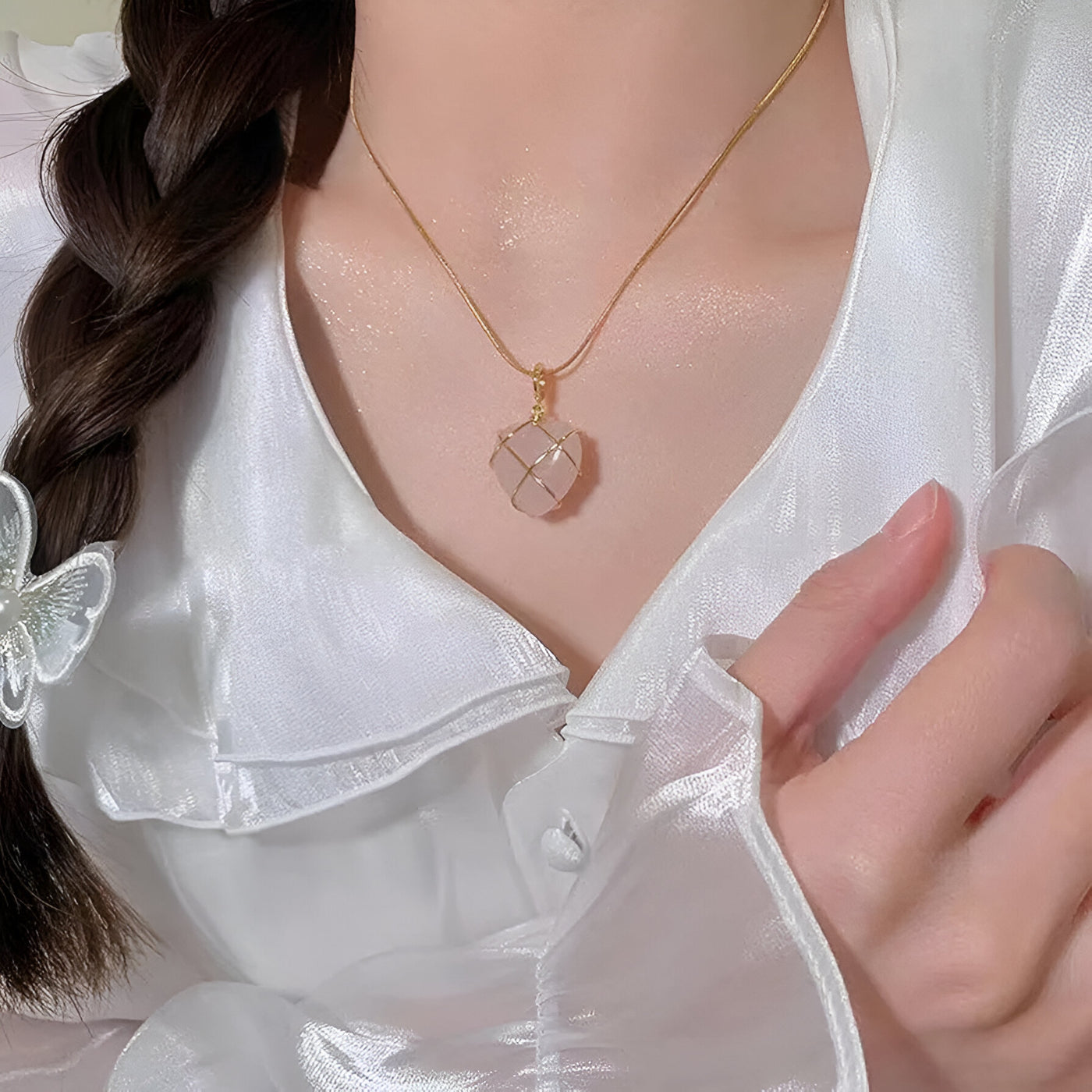 Lova Heart Crystal Stone Pendant Necklace