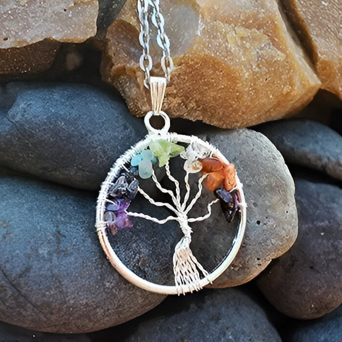 Tree of Life Pendant with 7 Chakra Stones & Chain