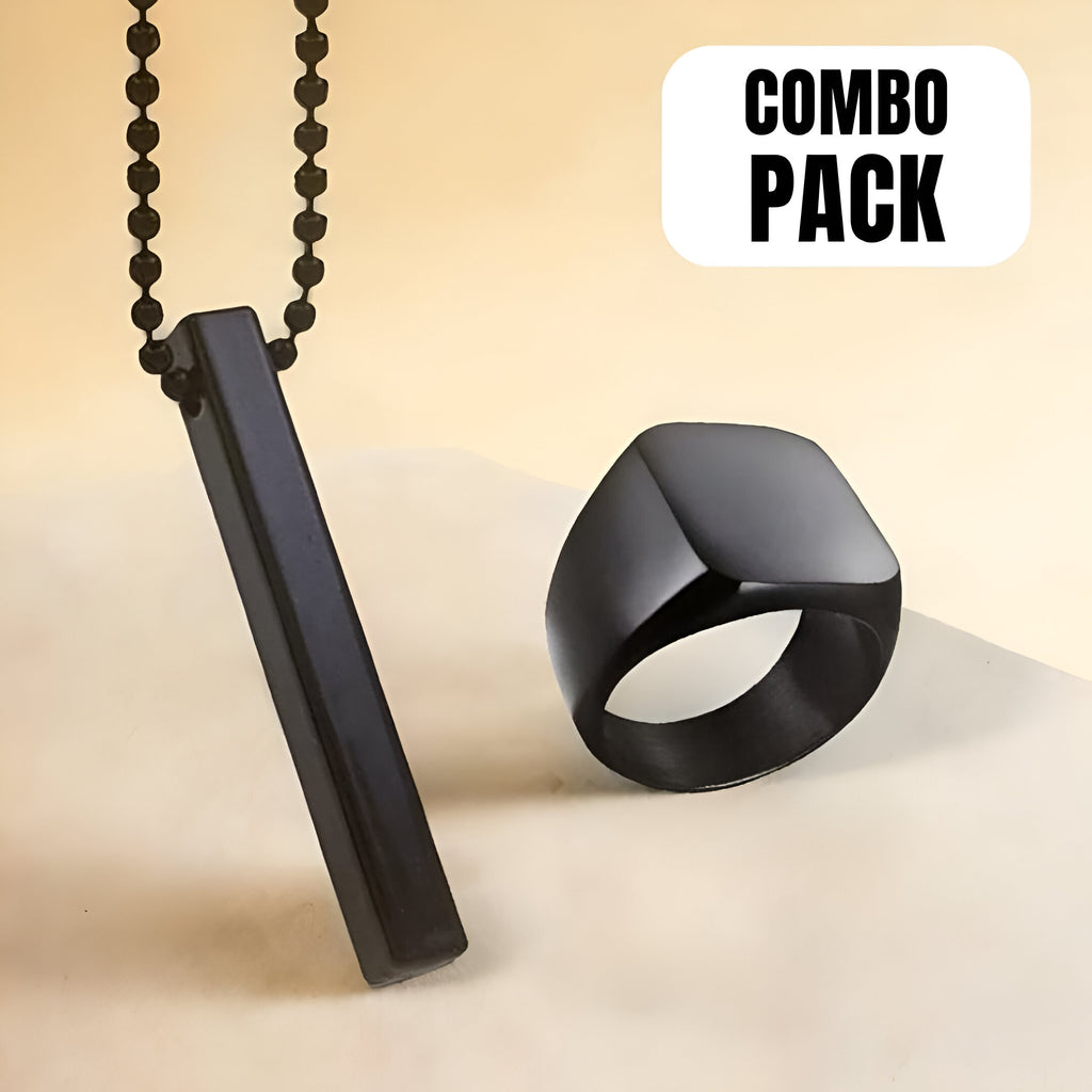 Saizen black vertical bar pendant with Ring