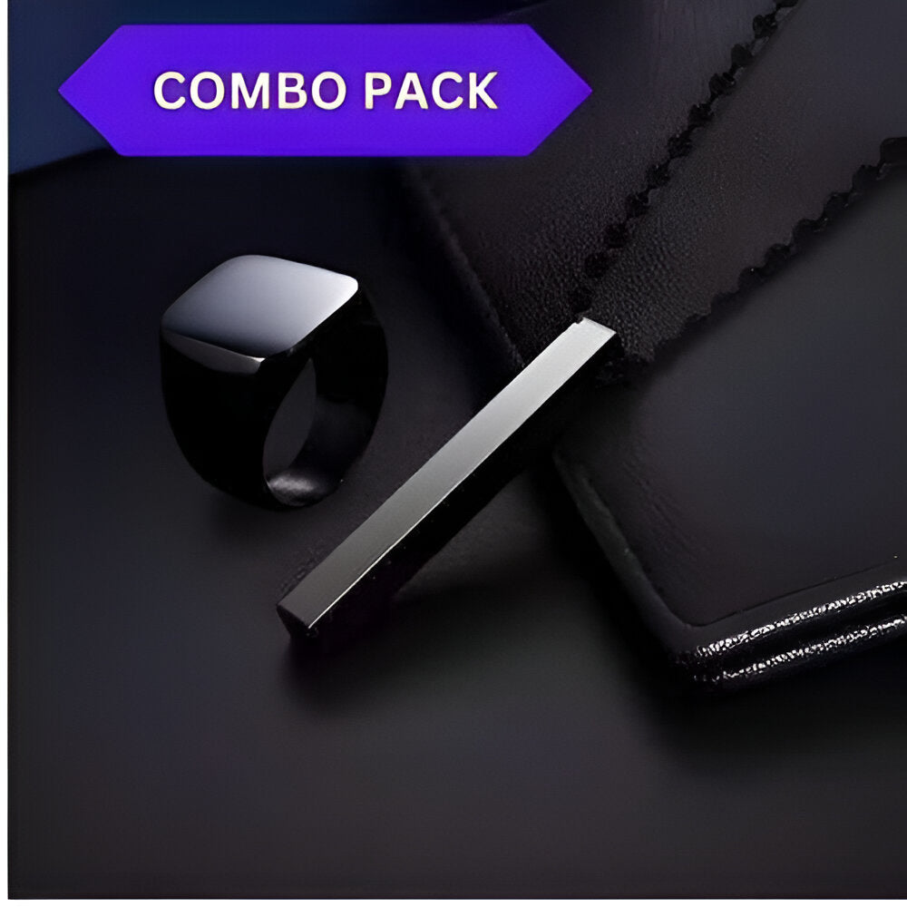 Saizen black vertical bar pendant with Ring