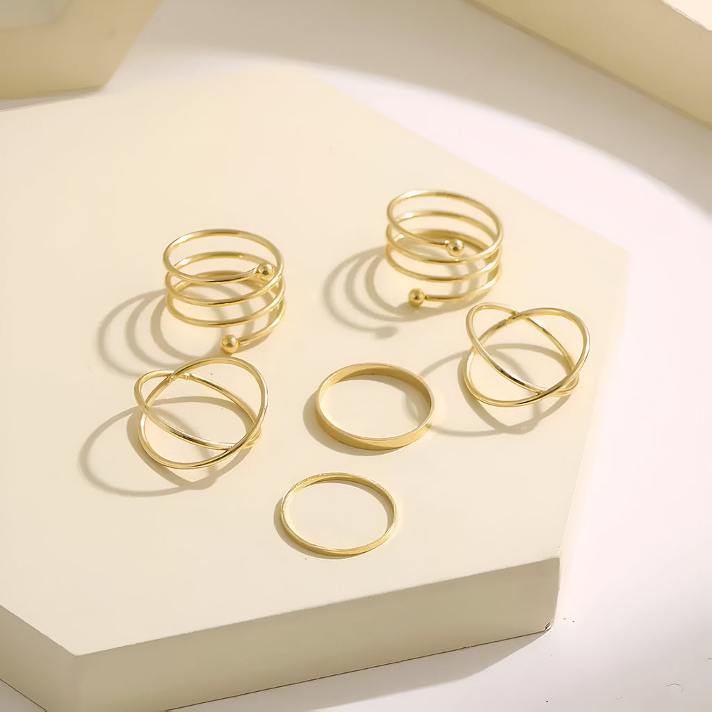 Golden Knuckle Ring Set - Trendy Korean Style (6 Pcs)