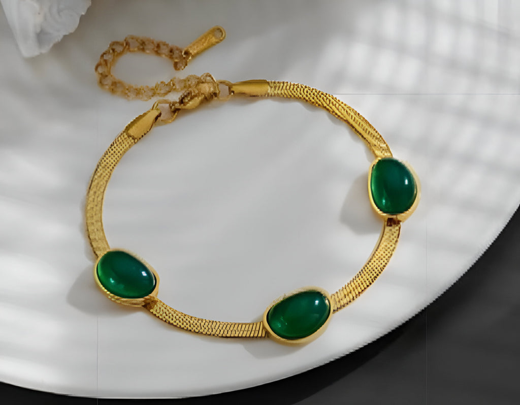 Oval Green Crystal Pendant Necklace Set With Bracelet