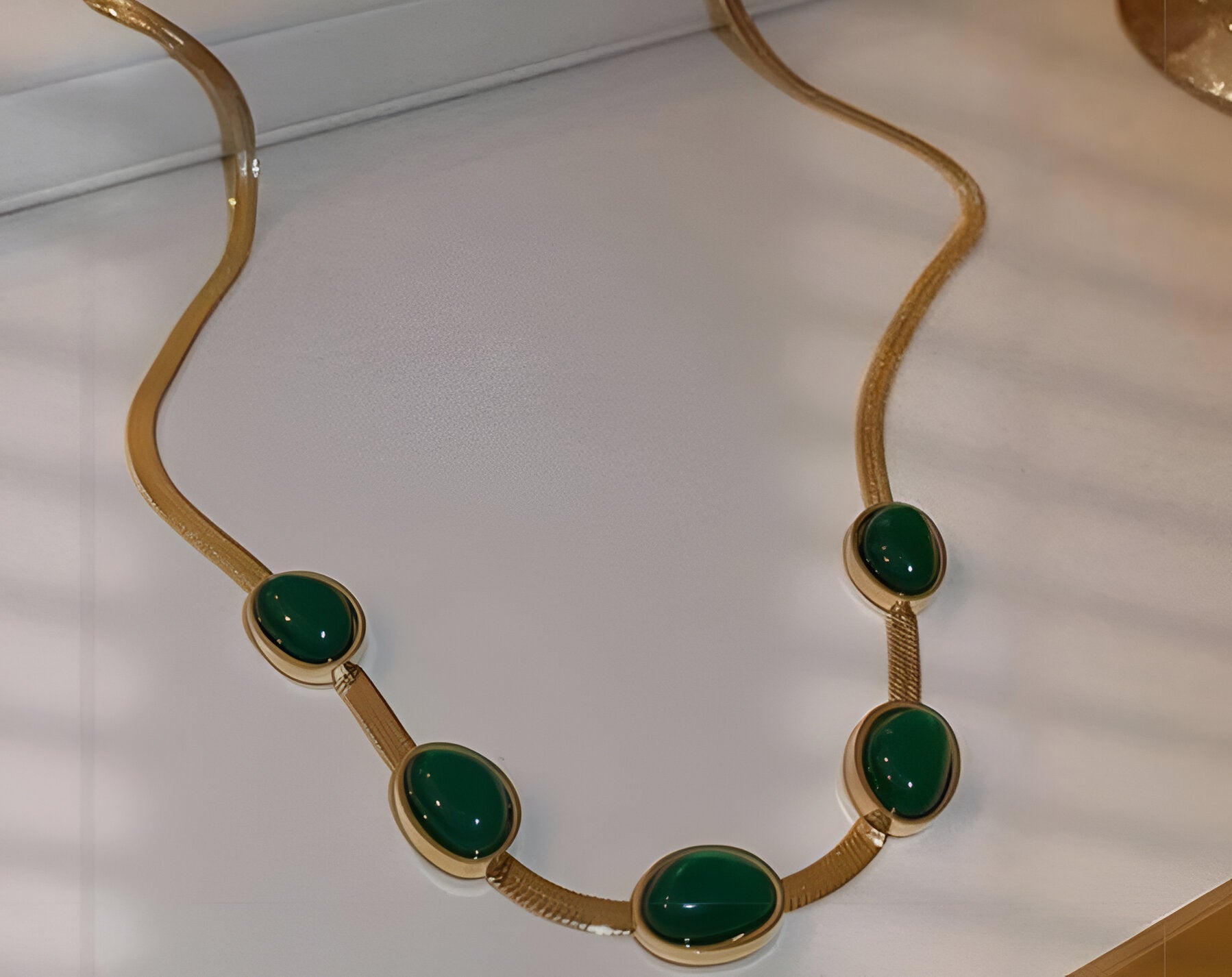 Oval Green Crystal Pendant Necklace Set With Bracelet