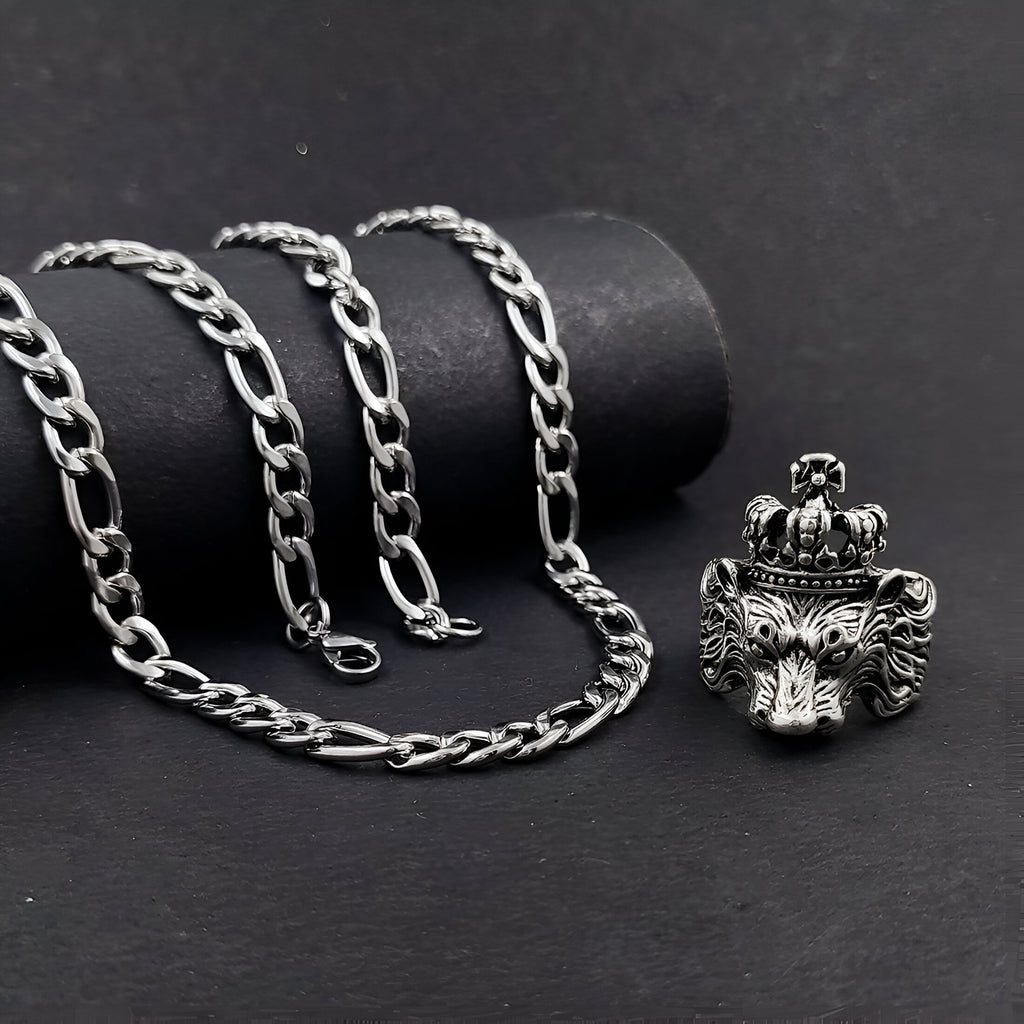 Rhodium Silver Plated Chain With Ring