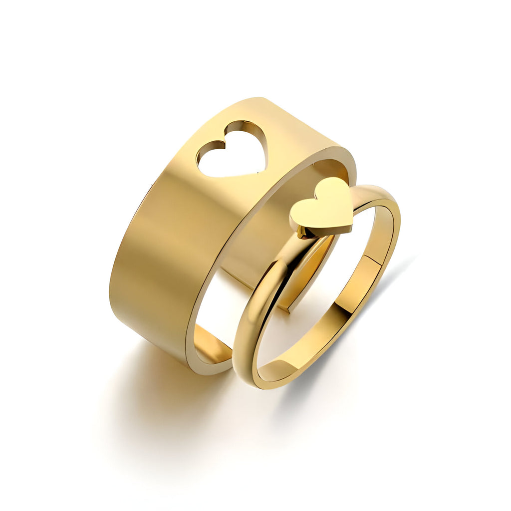 Golden Heart Wrap Couple Rings