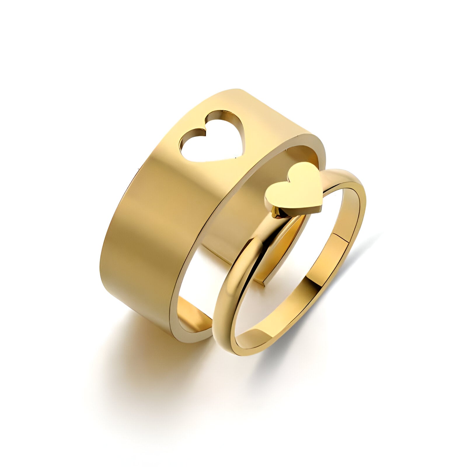 Golden Heart Wrap Couple Rings