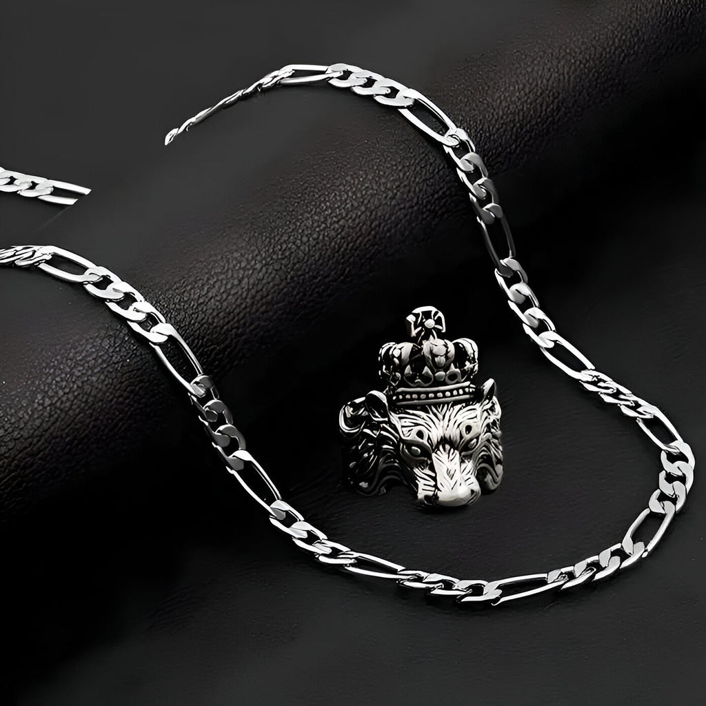 Rhodium Silver Plated Chain With Ring