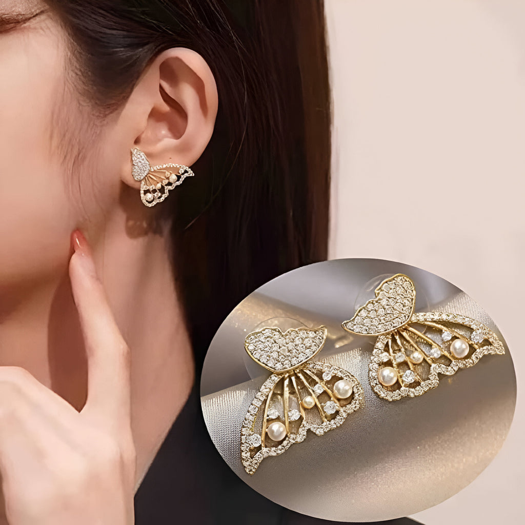 Elys Pearl Zirconia Stud Earrings