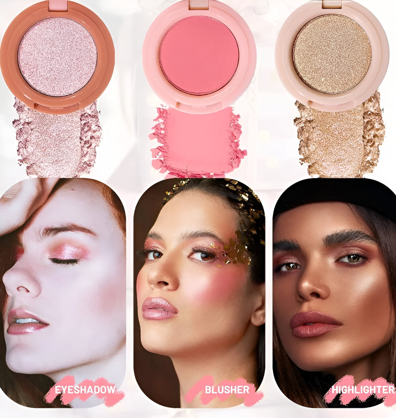 3-in-1 Blusher, Highlighter & Compact Palette - Travel Friendly