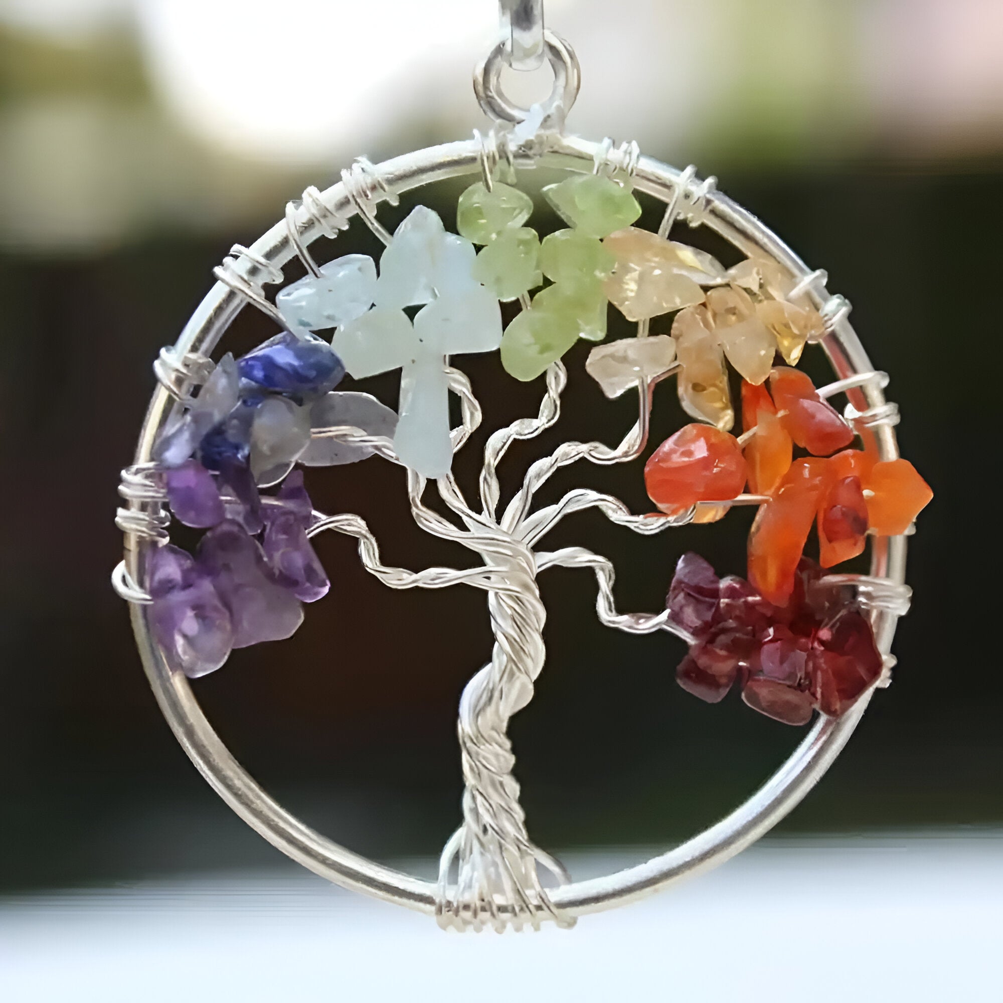 Tree of Life Pendant with 7 Chakra Stones & Chain