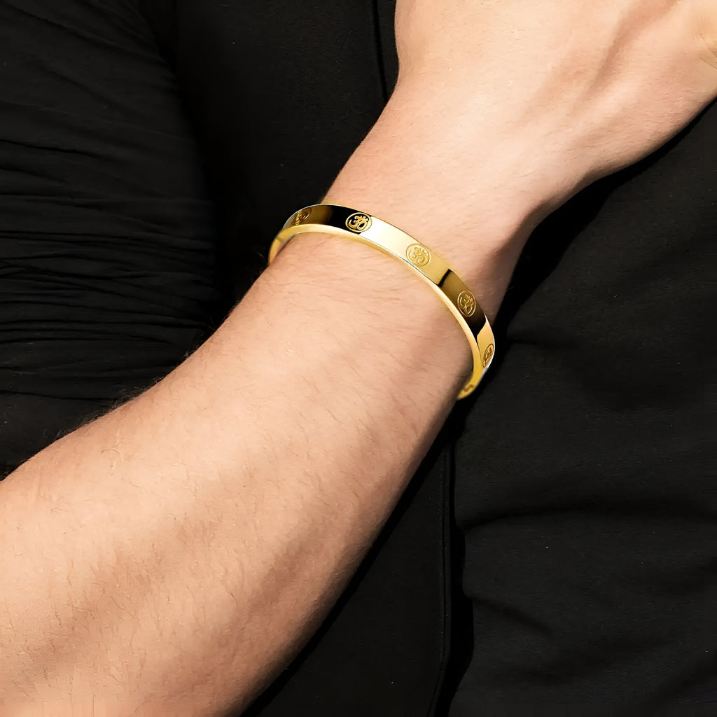 Carved Om  Gold Plated Bracelet