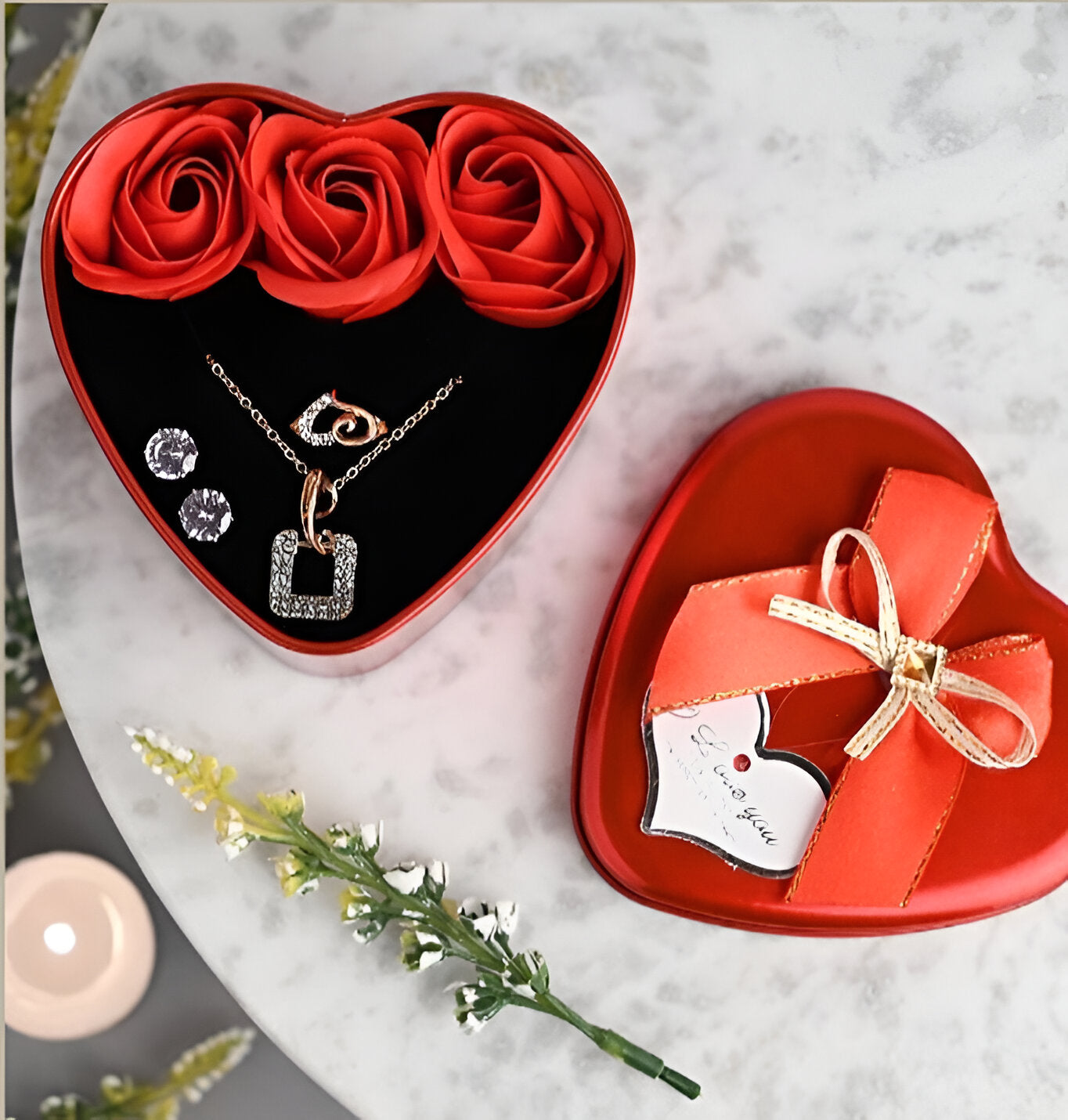 Floweraura Jewelry & Artificial Flower in Heart Red Box Gift